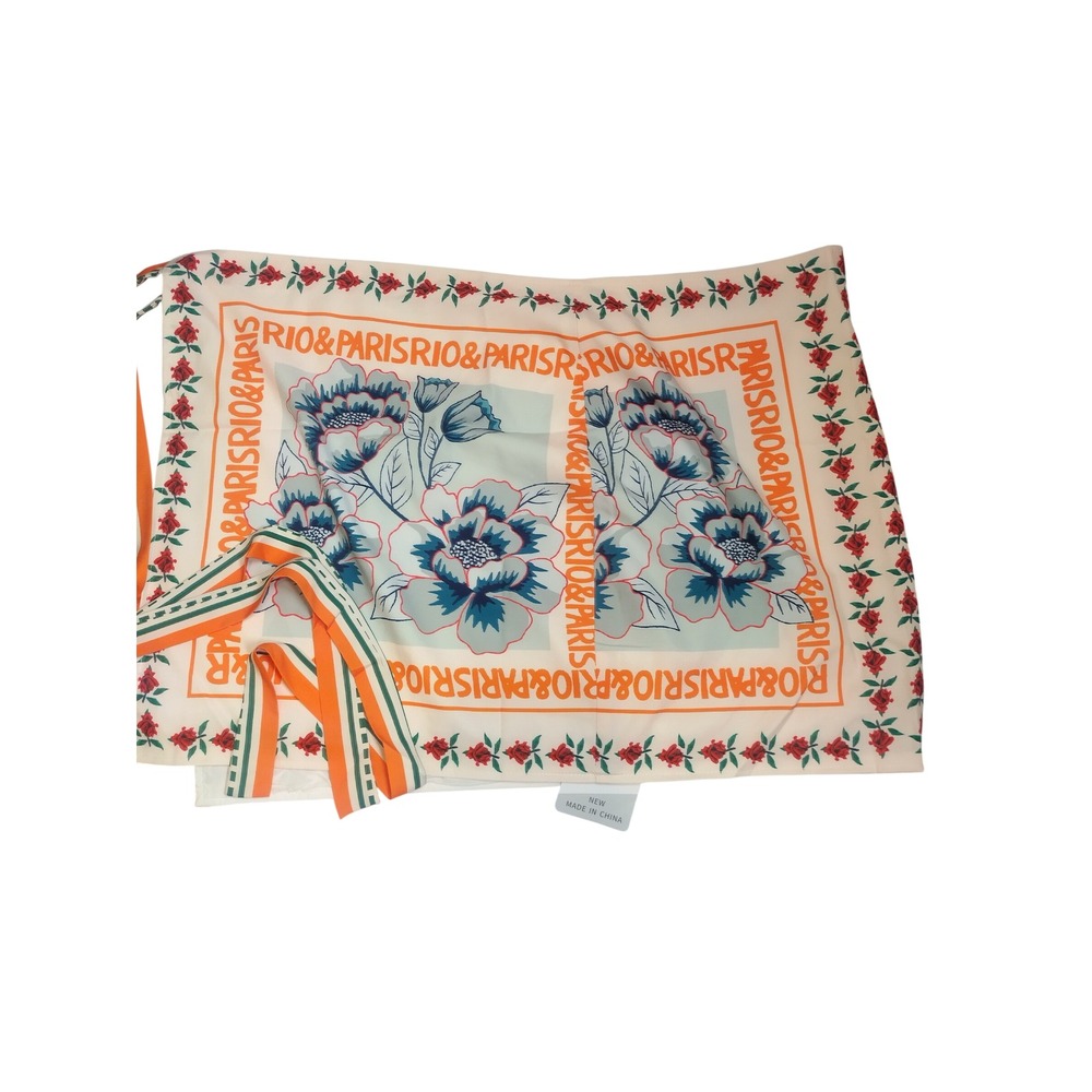 Rio & Paris Floral Wrap Skirt Orange Blue Peony Graphic Print NWT Small